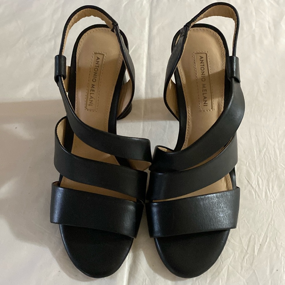 New Antonio Melani LAYREN Black Strappy Sandals Heels Shoes 6 M